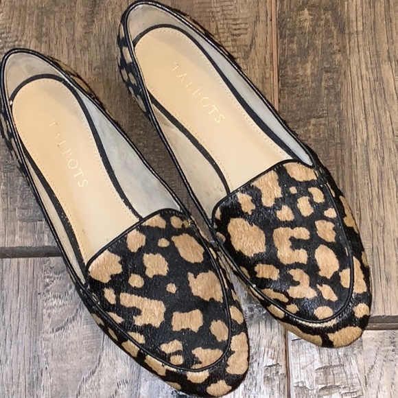 Talbots leather flats with furry animal print. - Picture 1 of 3